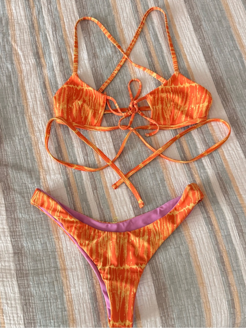moana bikini Orange & Pink Tie-Back Swim Bikini